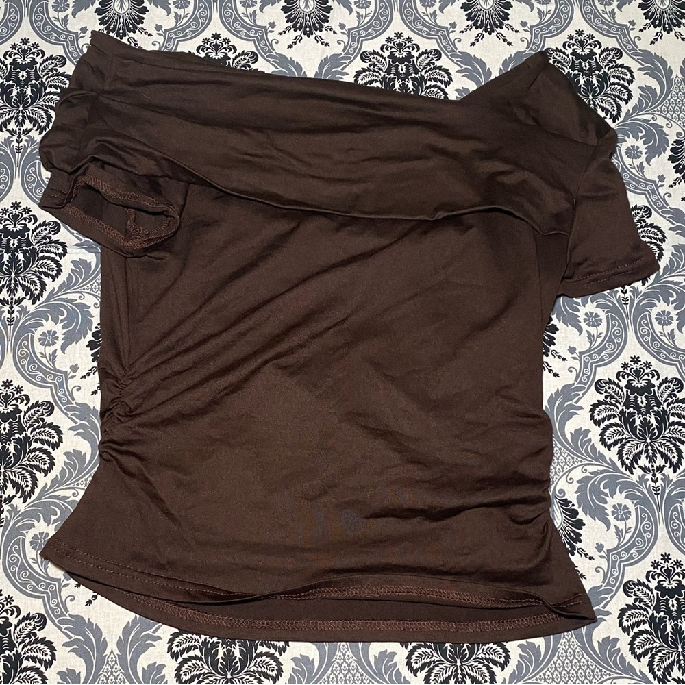Elegant Brown Off-Shoulder Crop Top